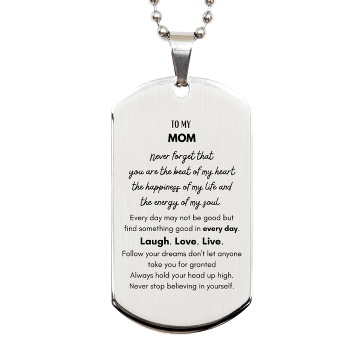 Mom Silver Dog Tag Necklace - Heartfelt Message | Mother's Day Gift