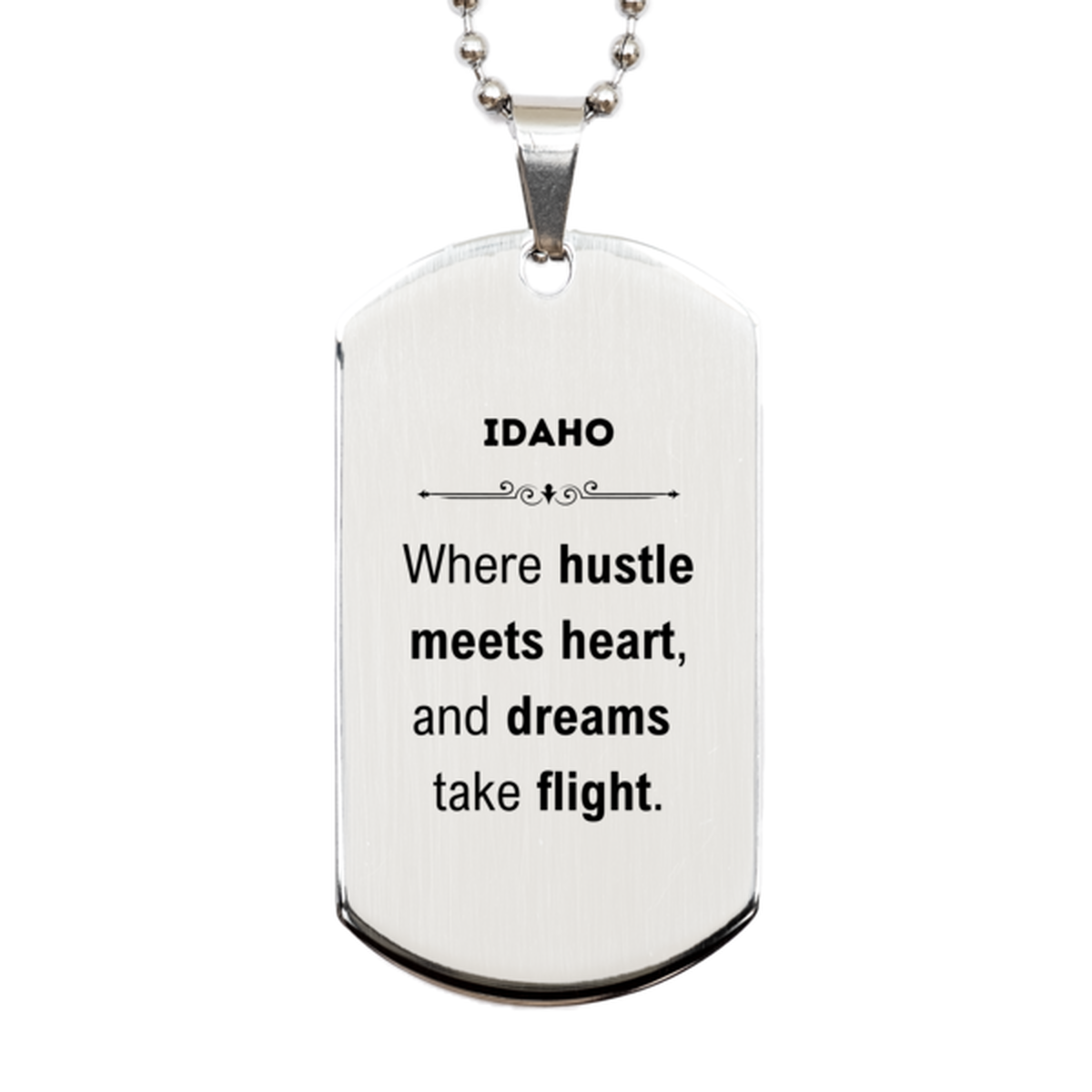 Idaho Silver Dog Tag Necklace - Where Hustle Meets Heart | Birthday Gift