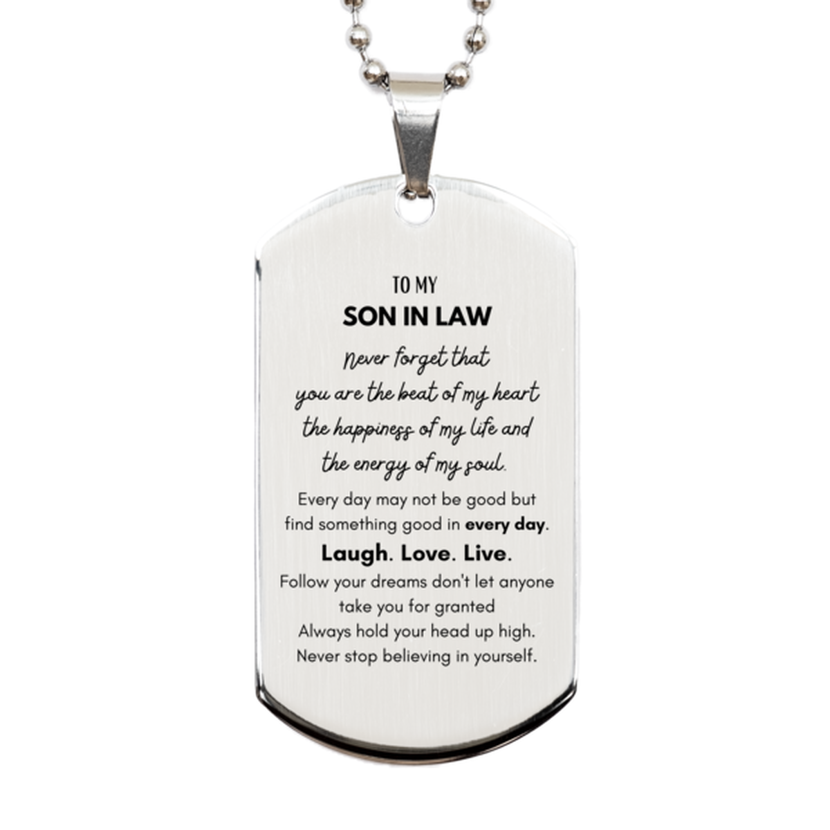 Son In Law Silver Dog Tag Necklace - Heartfelt Message | Birthday and Christmas Gift