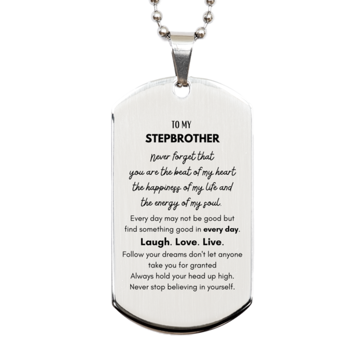 Stepbrother Silver Dog Tag Necklace - Heartfelt Message | Birthday & Christmas Gift