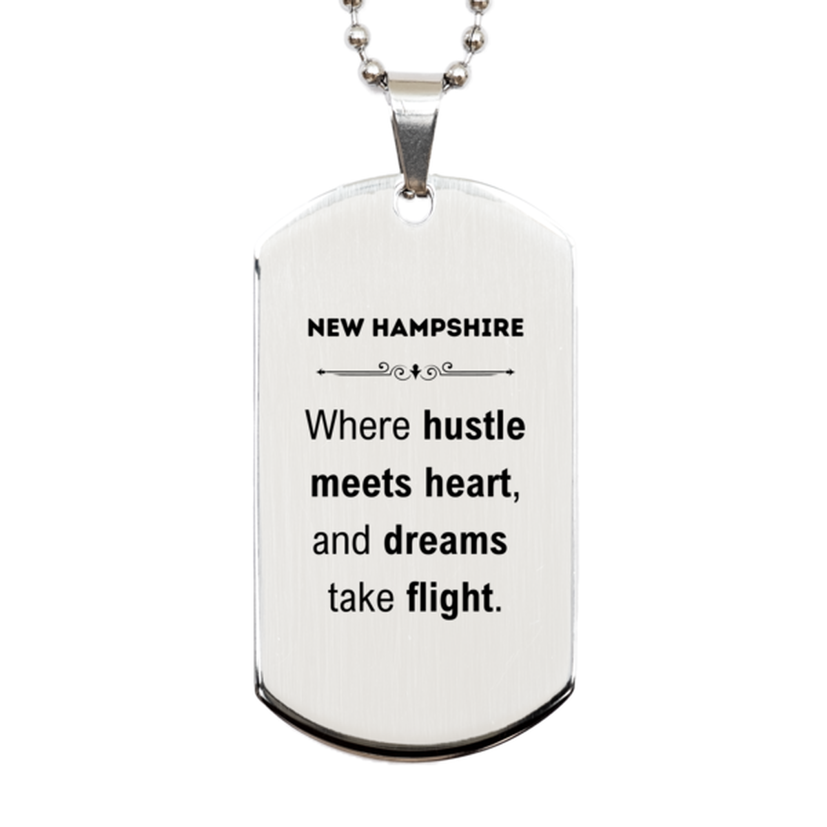 New Hampshire Silver Dog Tag Necklace - Where Hustle Meets Heart | Birthday Gift