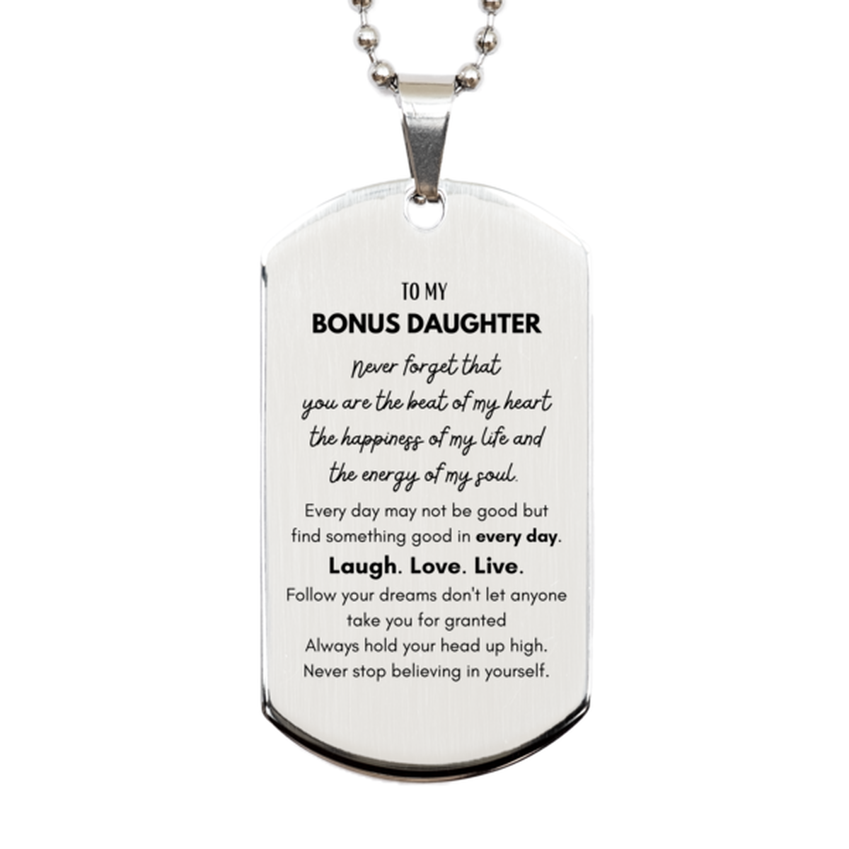Bonus Daughter Silver Dog Tag Necklace - To My Bonus Daughter | Christmas Gift
