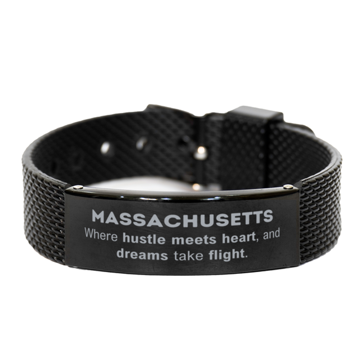 Massachusetts Black Shark Mesh Bracelet - Where Hustle Meets Heart | Meaningful Gift