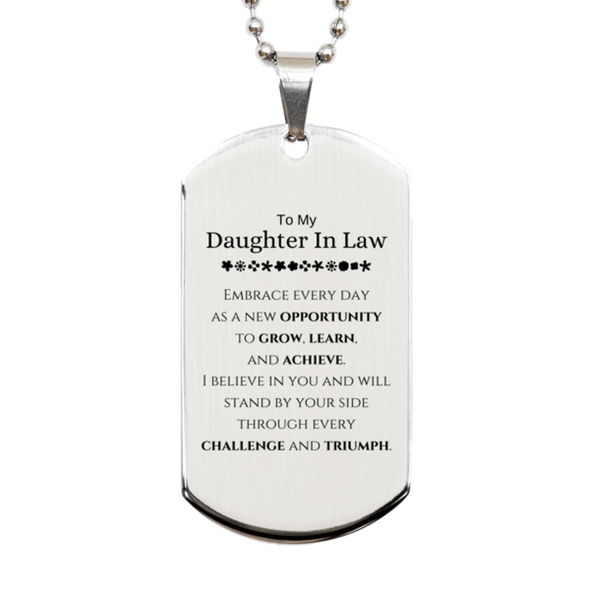 Daughter In Law Silver Dog Tag Necklace - Inspirational Message | Birthday & Christmas Gift