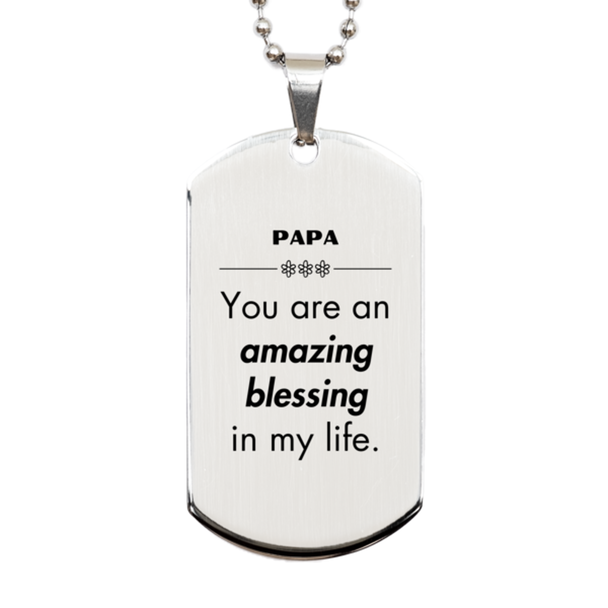 Papa Silver Dog Tag Necklace - You are an amazing blessing in my life | Unique Gift for Papa