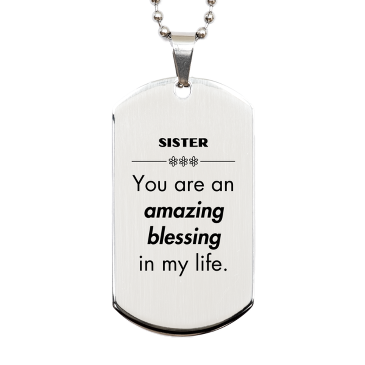 Sister Silver Dog Tag Necklace - You Are An Amazing Blessing | Birthday & Christmas Gift