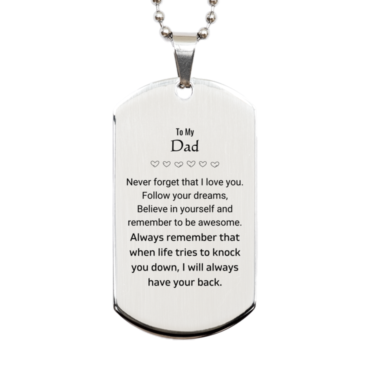 Dad Silver Dog Tag Necklace - Follow Your Dreams | Birthday Christmas Gift