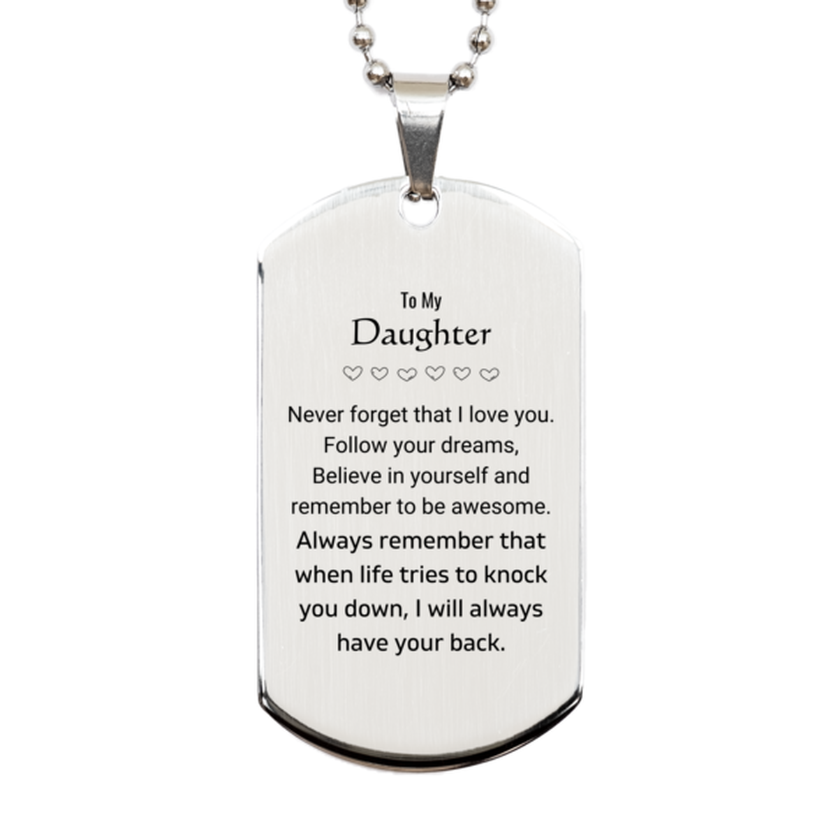 Daughter Silver Dog Tag Necklace - Follow Your Dreams | Birthday Christmas Gift