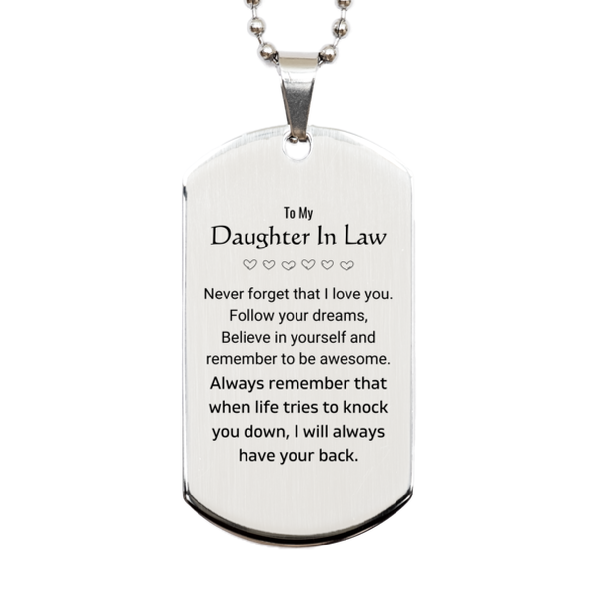 Daughter In Law Silver Dog Tag Necklace - Follow Your Dreams | Birthday & Christmas Gift