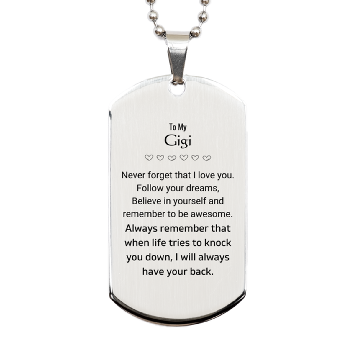 Gigi Silver Dog Tag Necklace - Follow Your Dreams | Birthday Christmas Gift