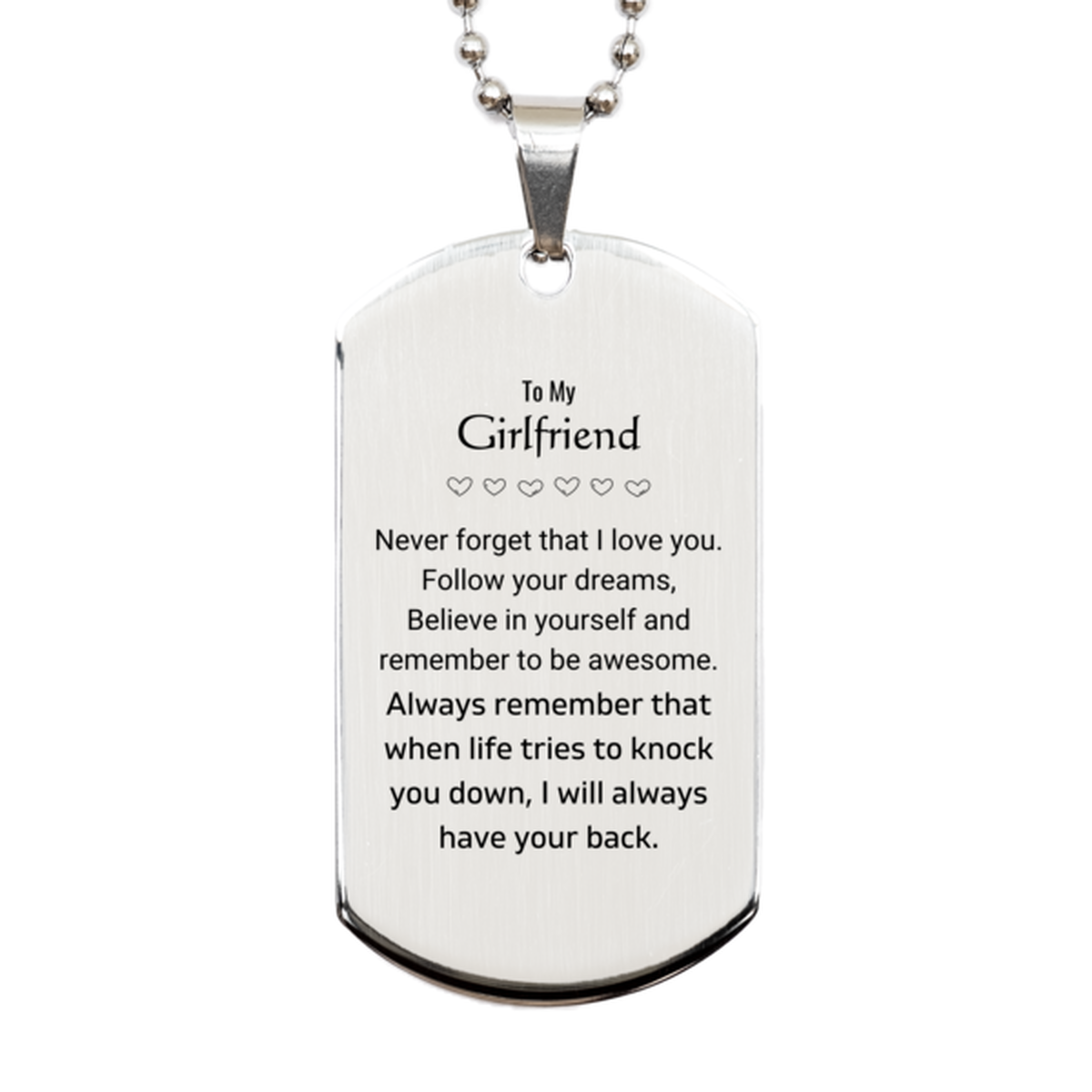 Girlfriend Silver Dog Tag Necklace - Follow Your Dreams | Birthday & Christmas Gift