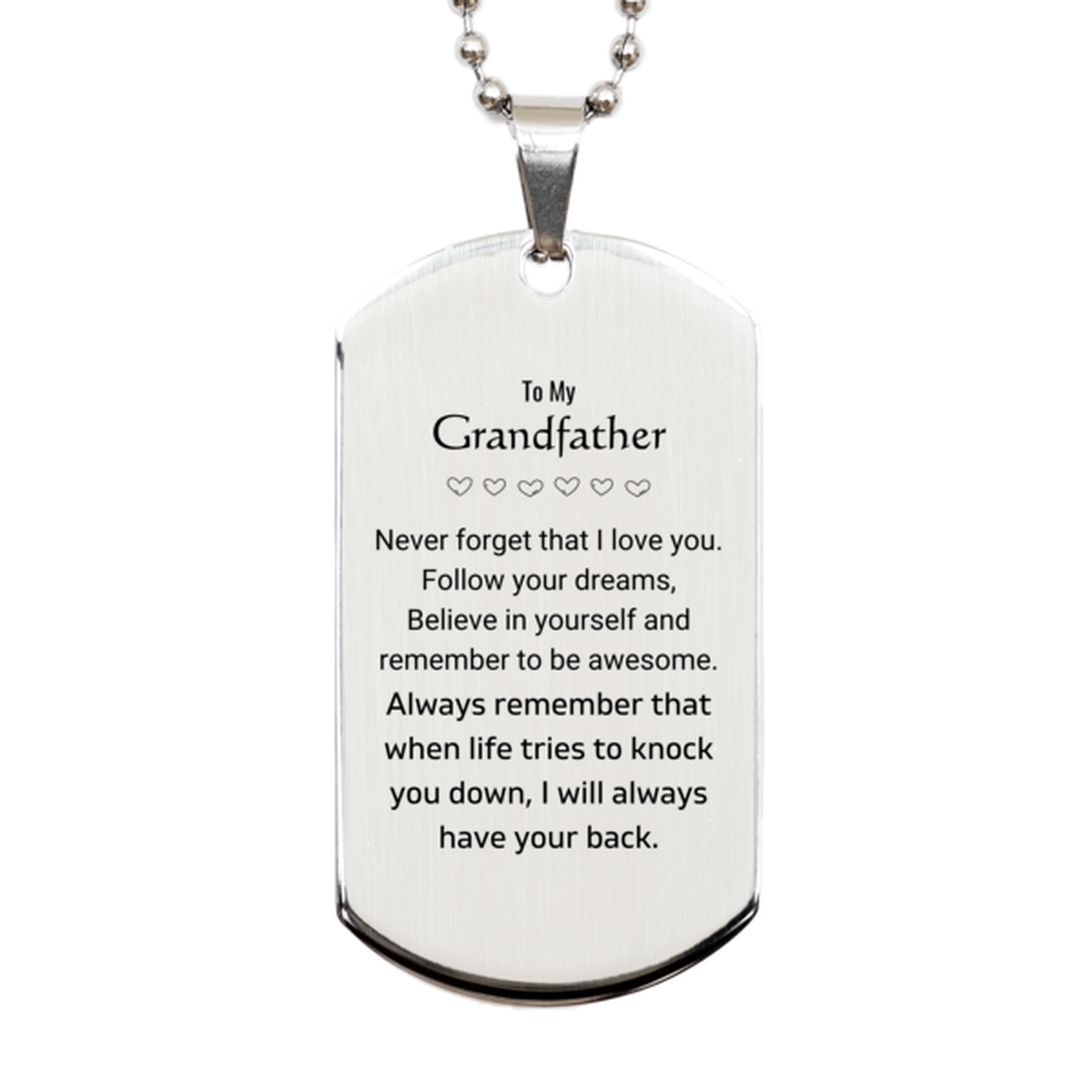 Grandfather Silver Dog Tag Necklace - Follow Your Dreams | Birthday Christmas Gift