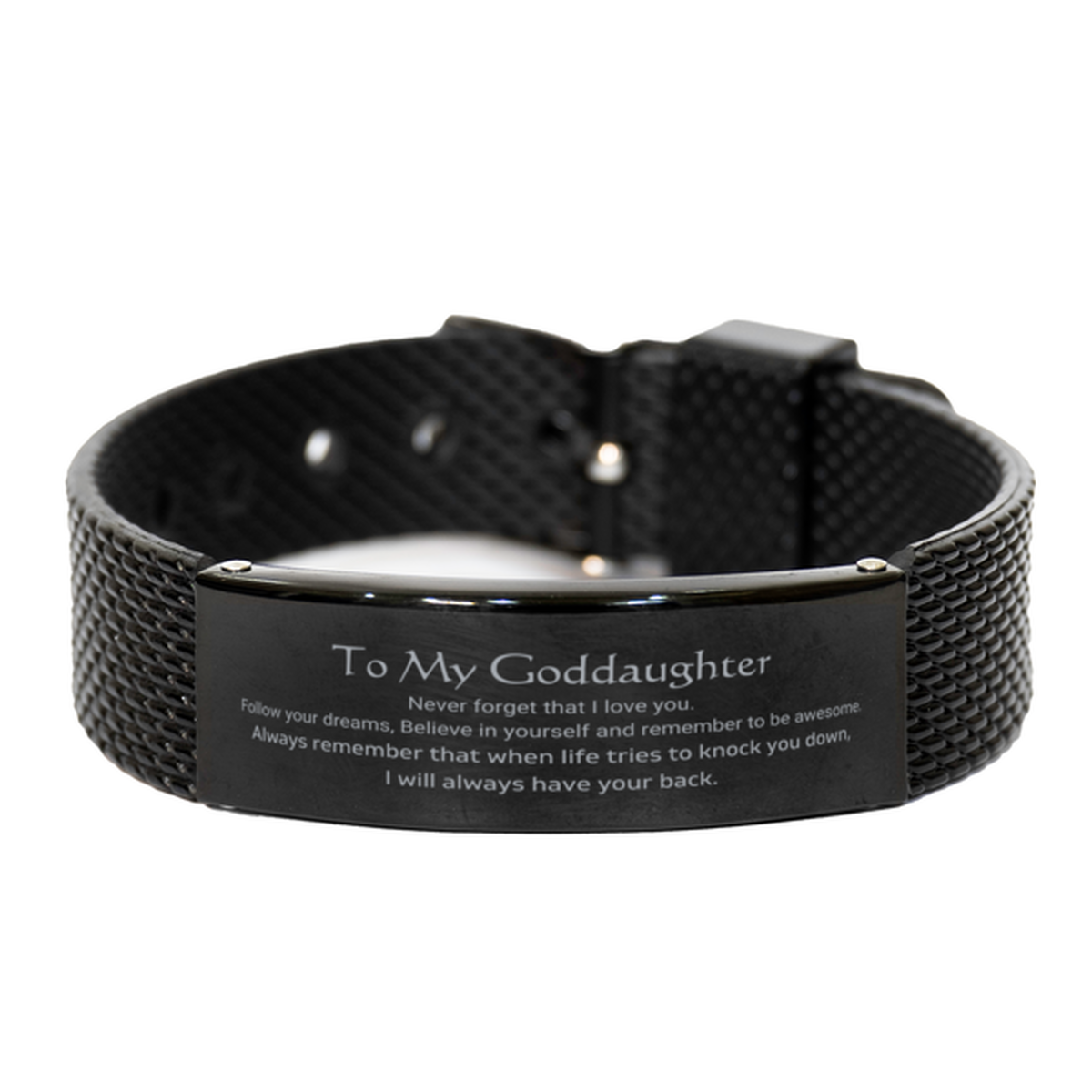 Goddaughter Black Shark Mesh Bracelet - Follow Your Dreams | Birthday Christmas Gift