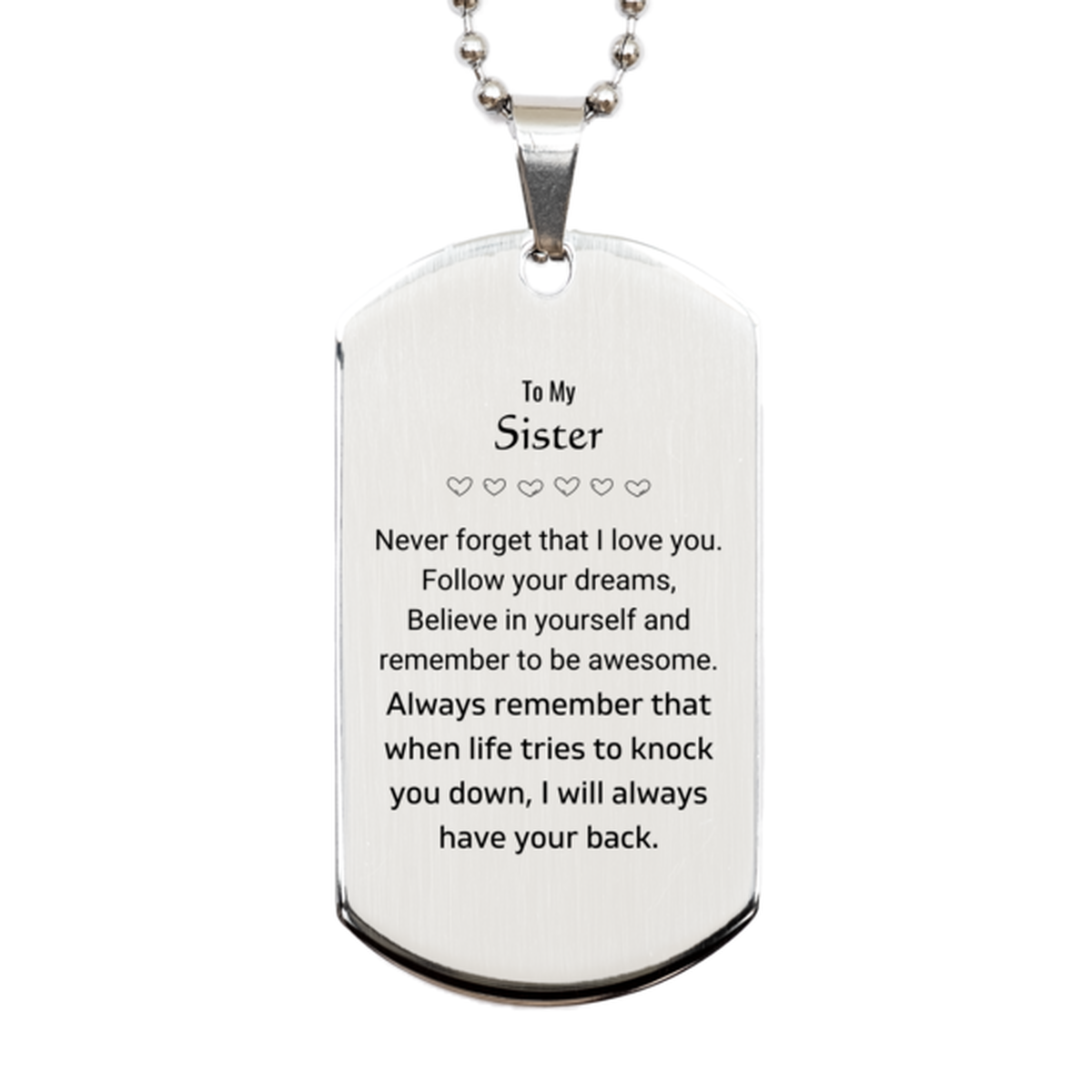 Sister Silver Dog Tag Necklace - Follow Your Dreams Design | Birthday Christmas Gift
