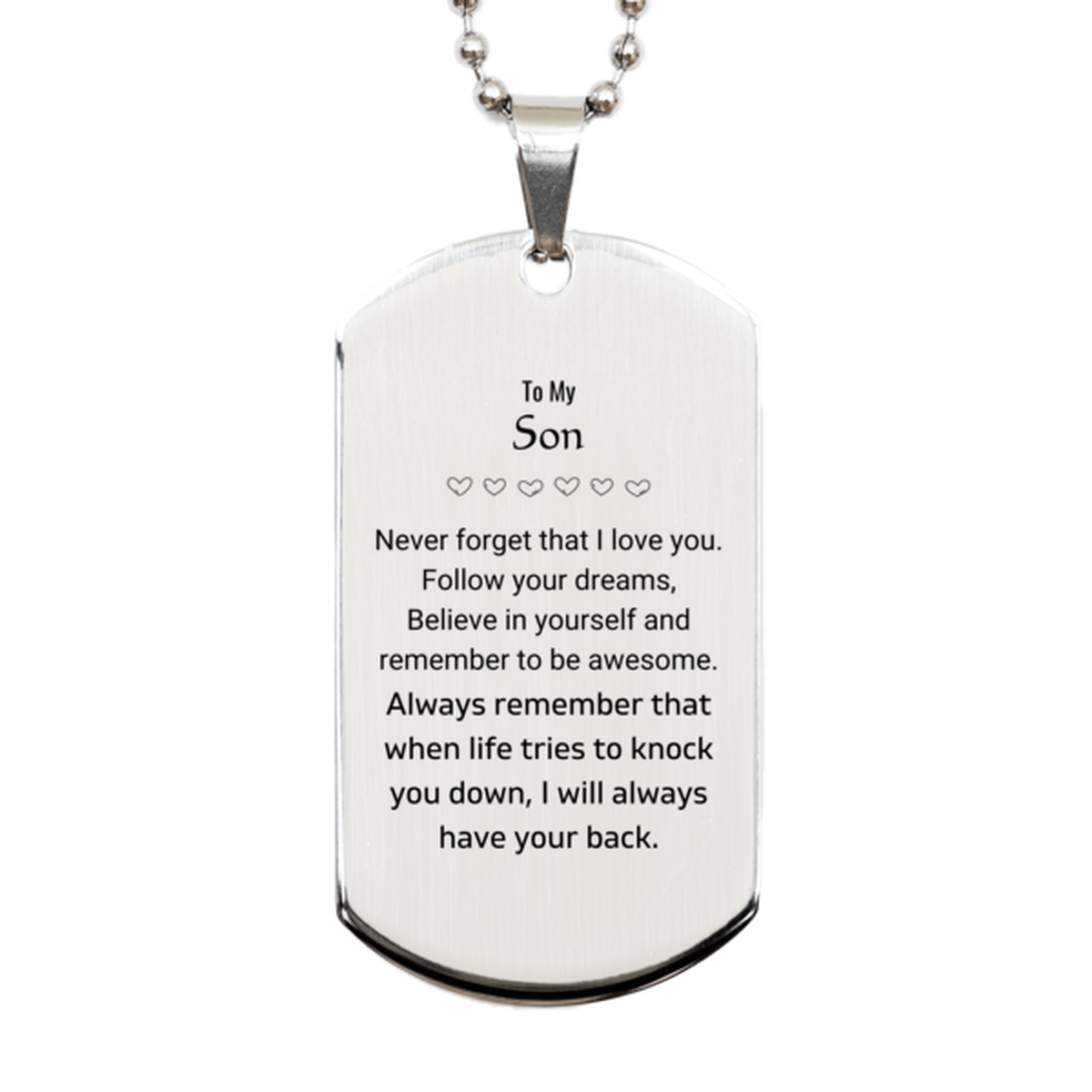Son Silver Dog Tag Necklace - Follow Your Dreams | Birthday Christmas Gift
