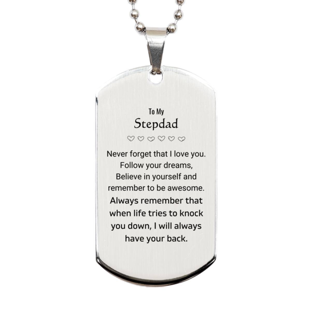 Stepdad Silver Dog Tag Necklace - Follow Your Dreams | Birthday Christmas Gift