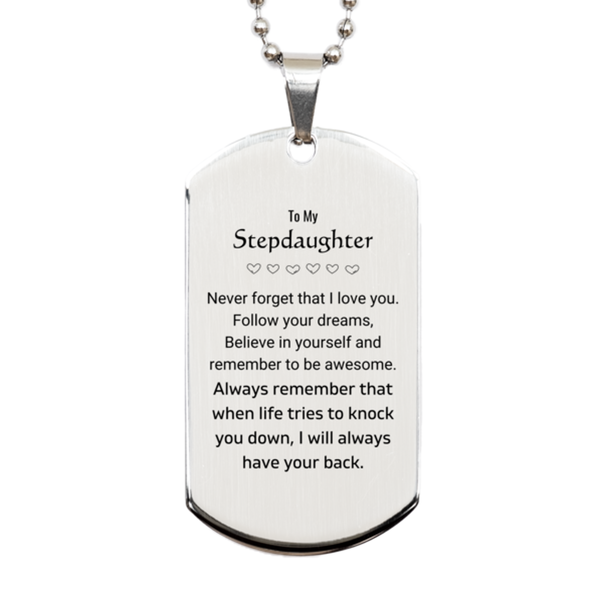 Stepdaughter Silver Dog Tag Necklace - Follow Your Dreams | Birthday & Christmas Gift