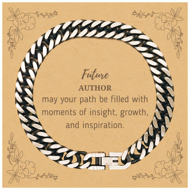 Future Author Gifts, May your path be filled with moments of insight,  Graduation Gifts for New Author, Christmas Unique Cuban Chain Stainless  Steel Bracelet For Men, Women, Friends