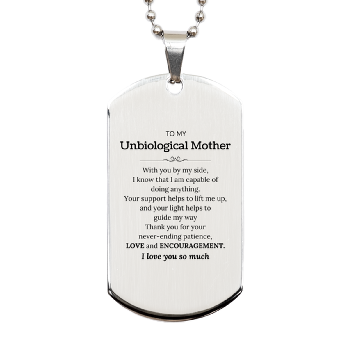 Unbiological Mother Silver Dog Tag Necklace - 'With You By My Side' | Birthday & Christmas Gift