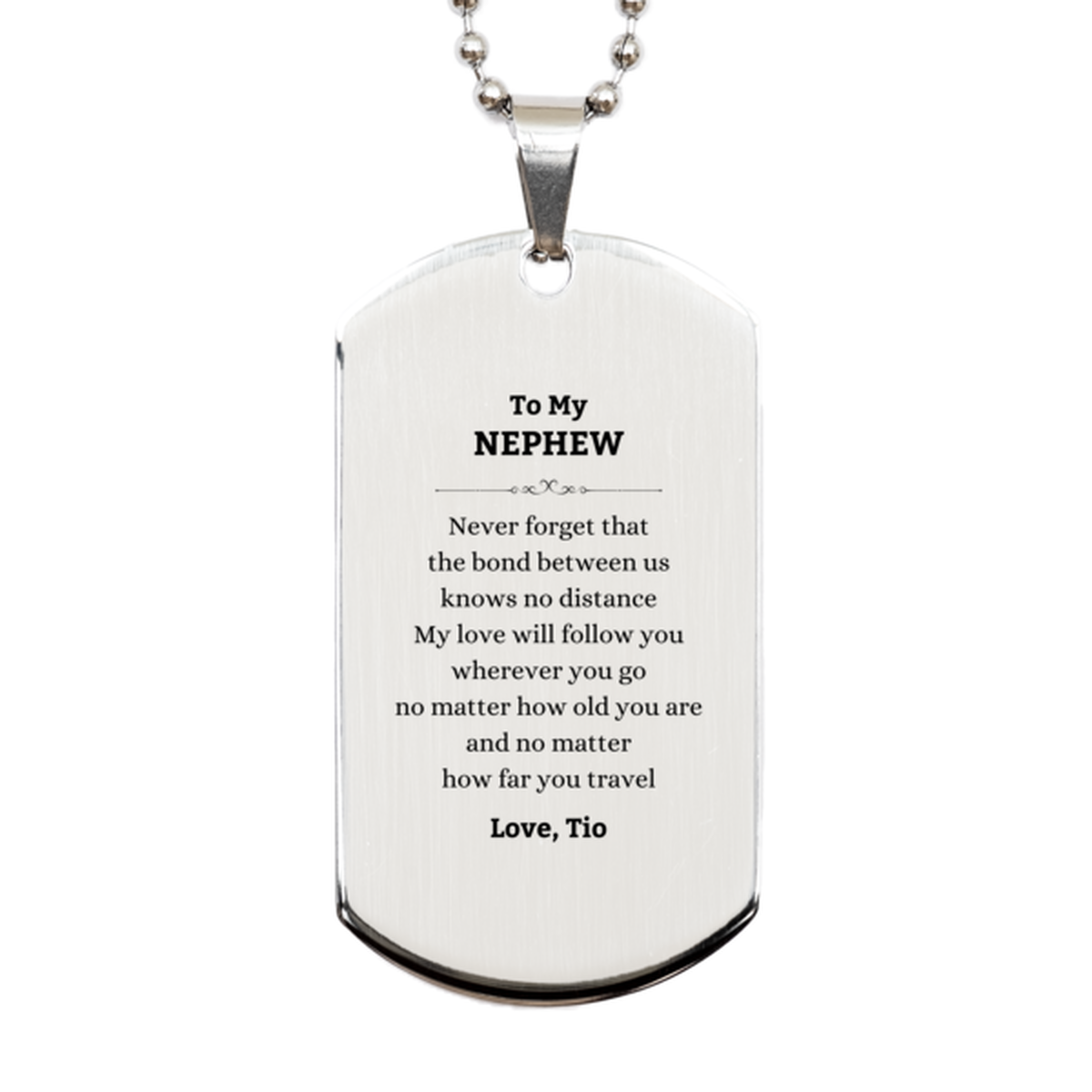Nephew Silver Dog Tag Necklace - Love Across Distance | Birthday Gift