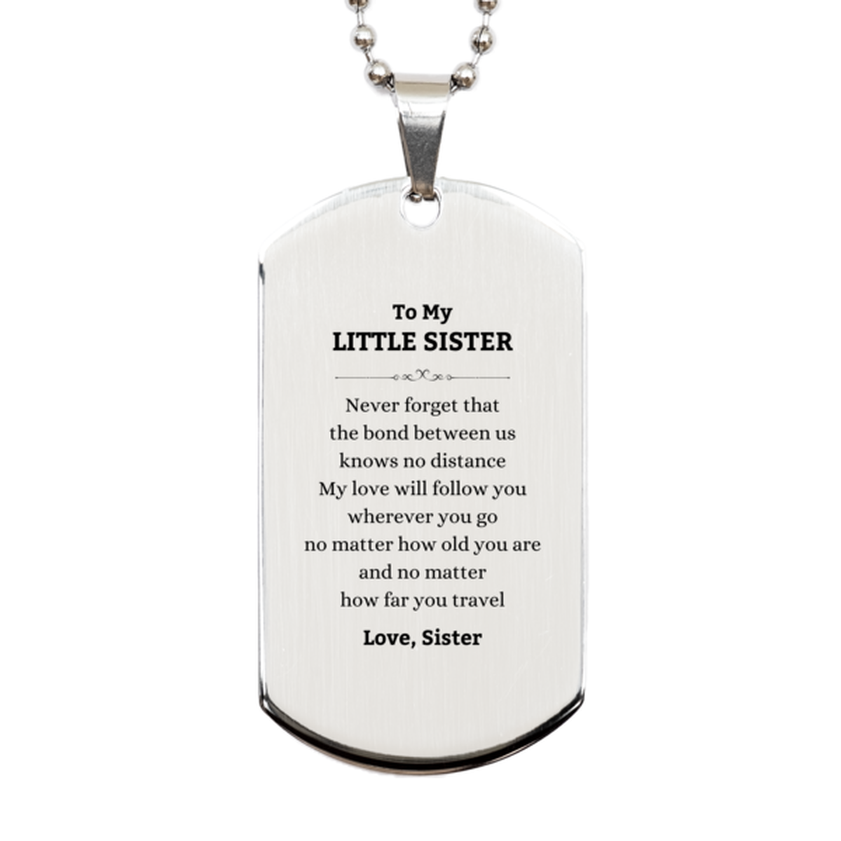 Little Sister Silver Dog Tag Necklace - Love Across Distances | Birthday Gift