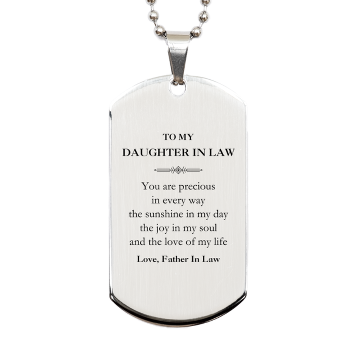 Daughter In Law Silver Dog Tag Necklace - You Are Precious | Graduation Gift