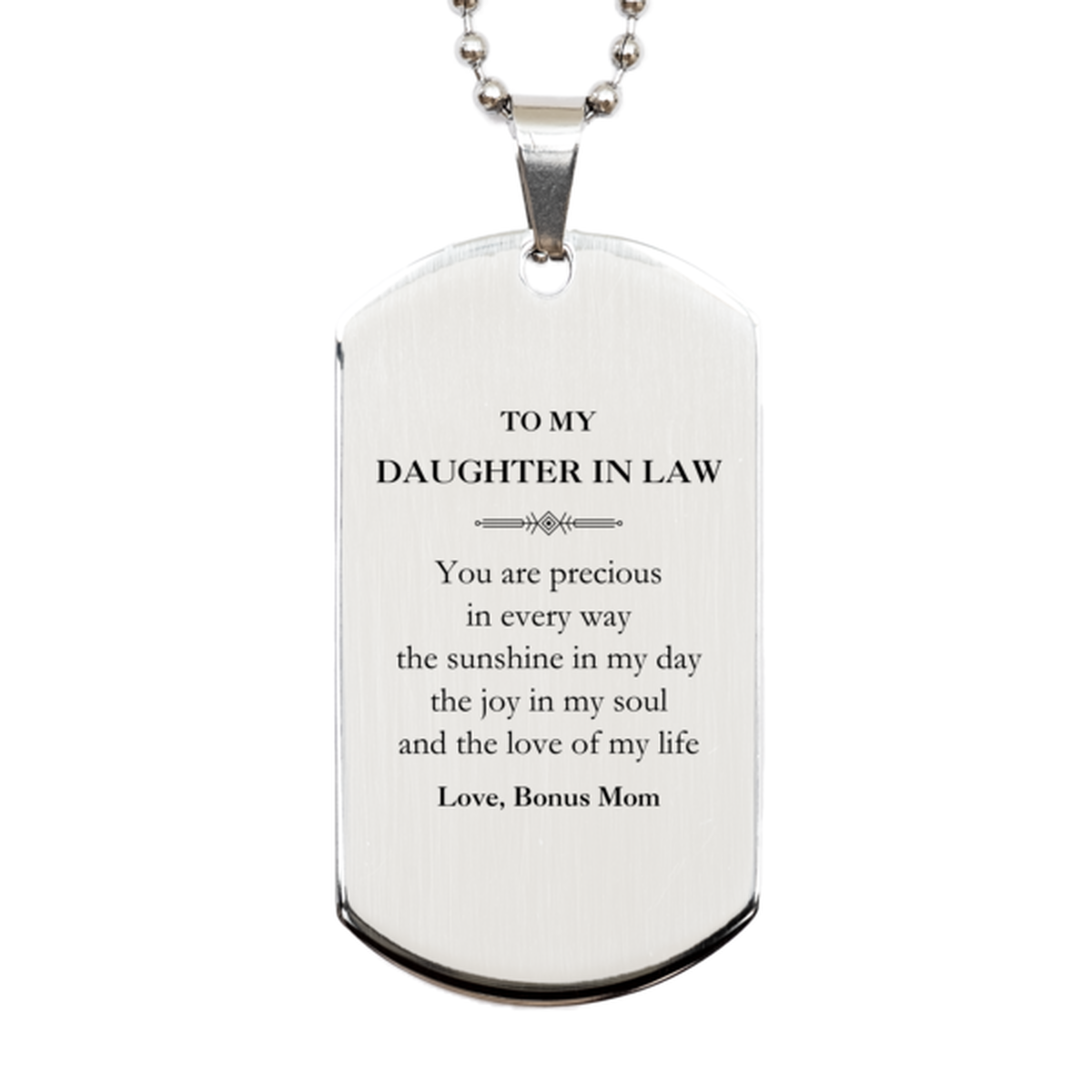 Daughter In Law Silver Dog Tag Necklace - You Are Precious in Every Way | Birthday Gift