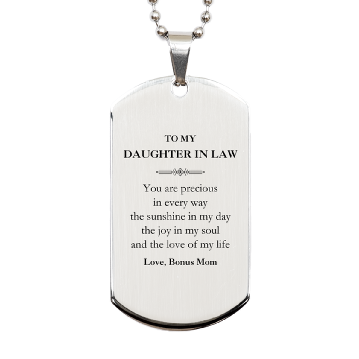 Daughter In Law Silver Dog Tag Necklace - You Are Precious | Birthday & Christmas Gift