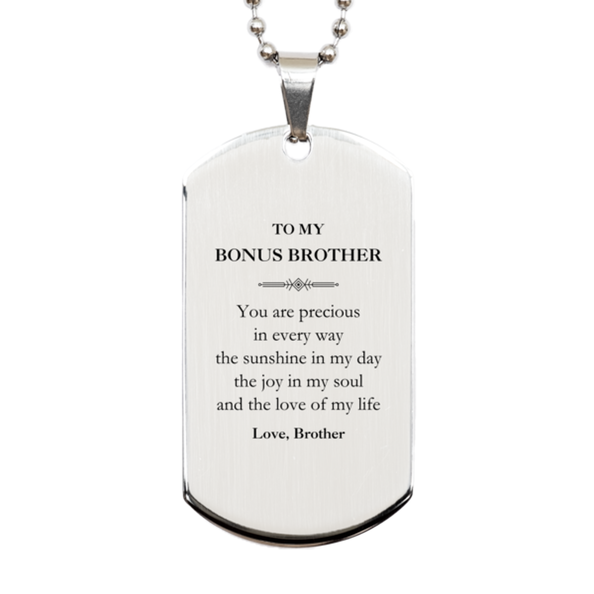 Bonus Brother Silver Dog Tag Necklace - You Are Precious Design | Graduation Gift