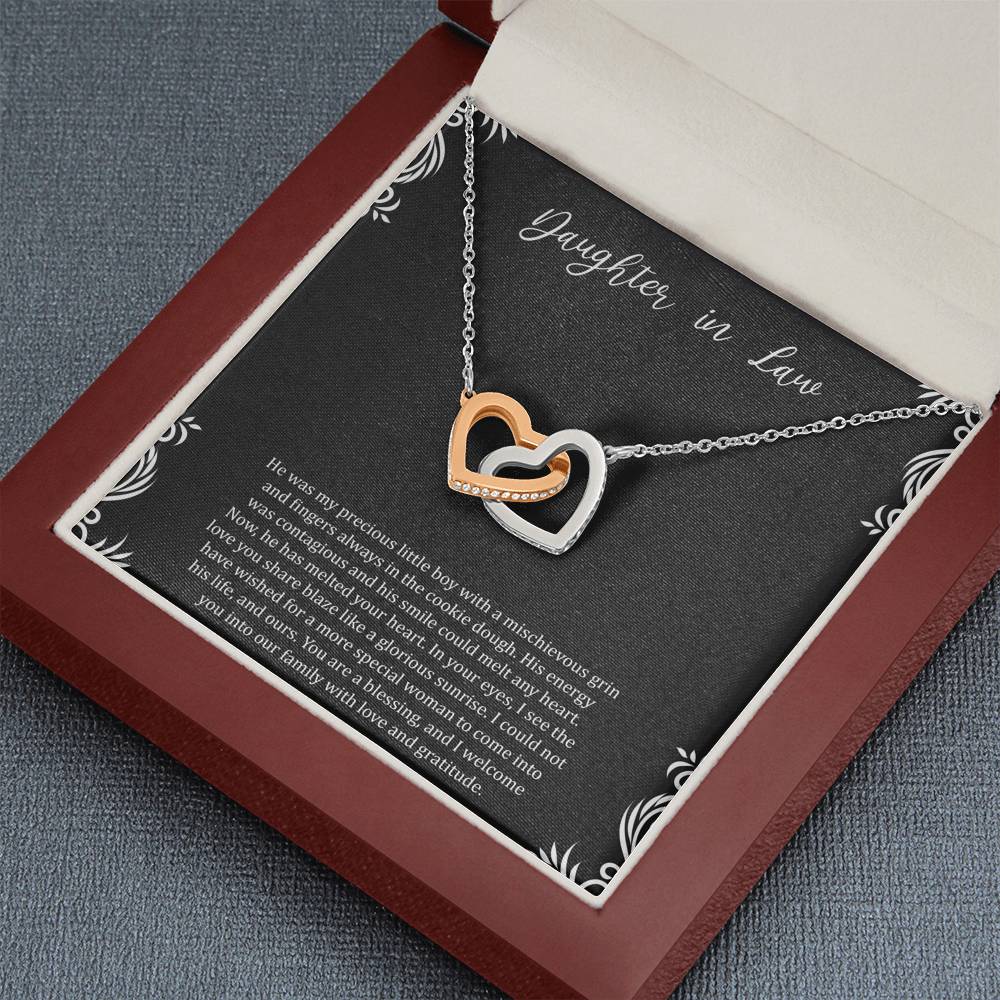 To My Daughter-in-law Gifts, You Are A Blessing, Interlocking Heart Necklace For Women, Birthday Present Idea From Mother-in-law
