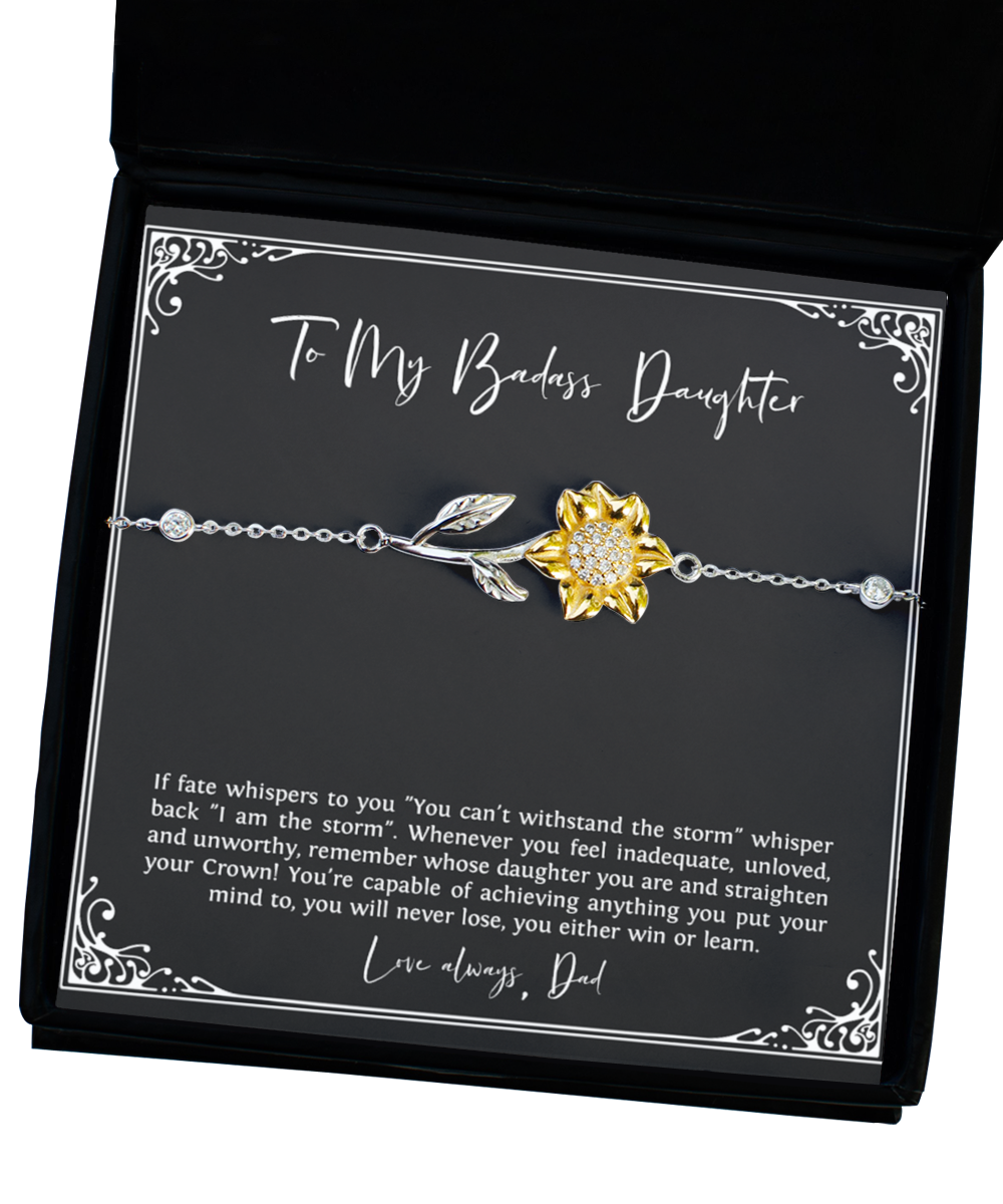 To My Badass Daughter Gifts, Never Lose, Sunflower Bracelet For Women, Birthday Jewelry Gifts From Dad