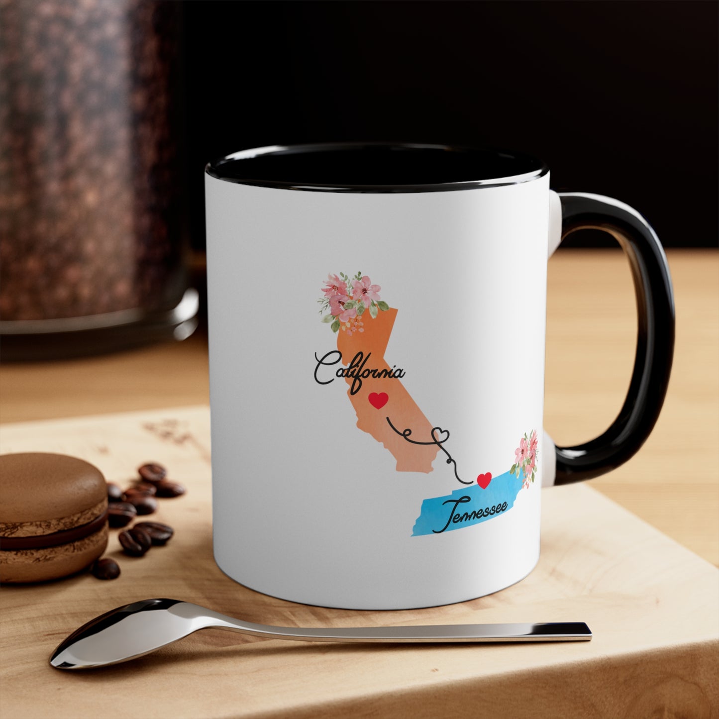 Long Distance Relationship Coffee Mug - California & Tennessee Design | Moving Away Gift