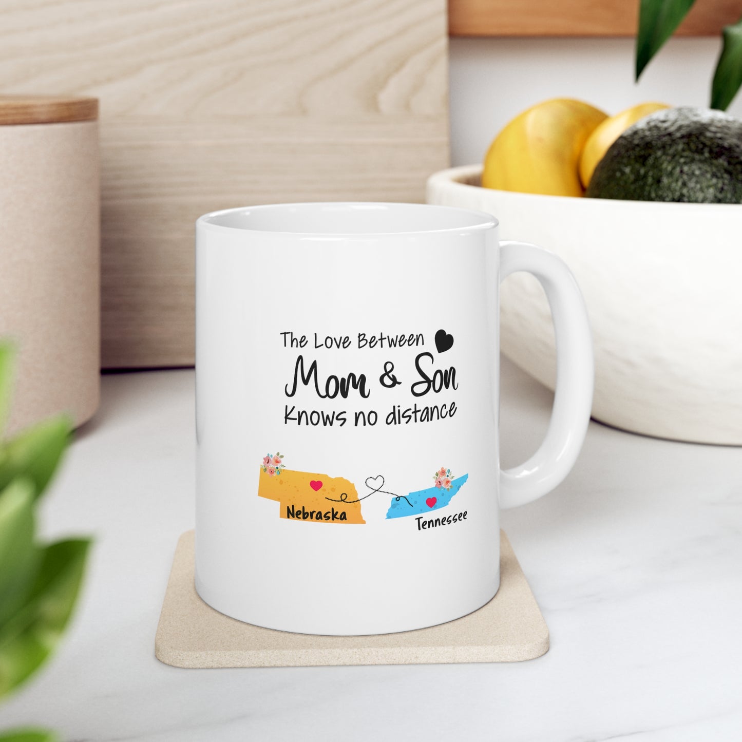 Nebraska Tennessee Mother's Day Gifts - Love Mom & Son - Long Distance Home State 11 OZ Coffee Mug for Mom