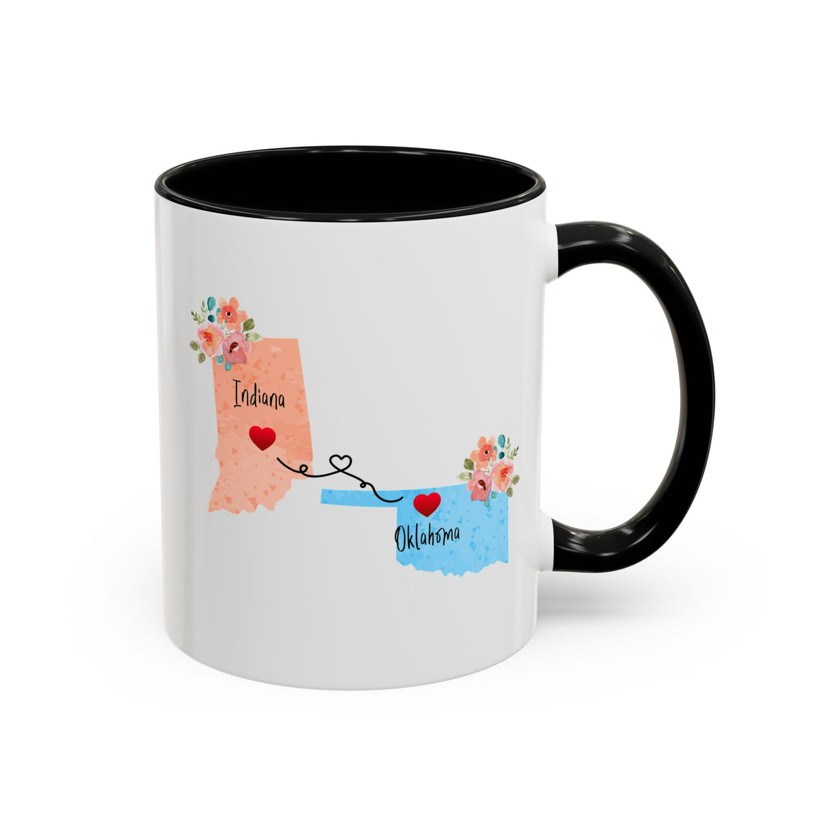 Indiana Oklahoma Gifts | Long Distance State Two Tone Coffee Mug | State to State | Away From Home Family | Moving Away Mug