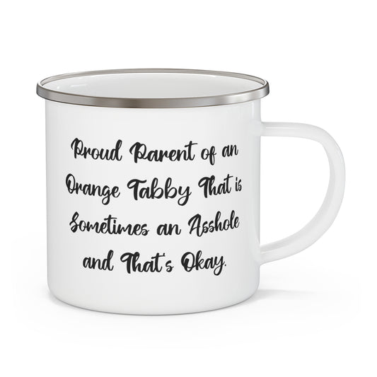 Cat Lover Camping Mug - Proud Parent of an Orange Tabby | Funny Gift for Cat Owners