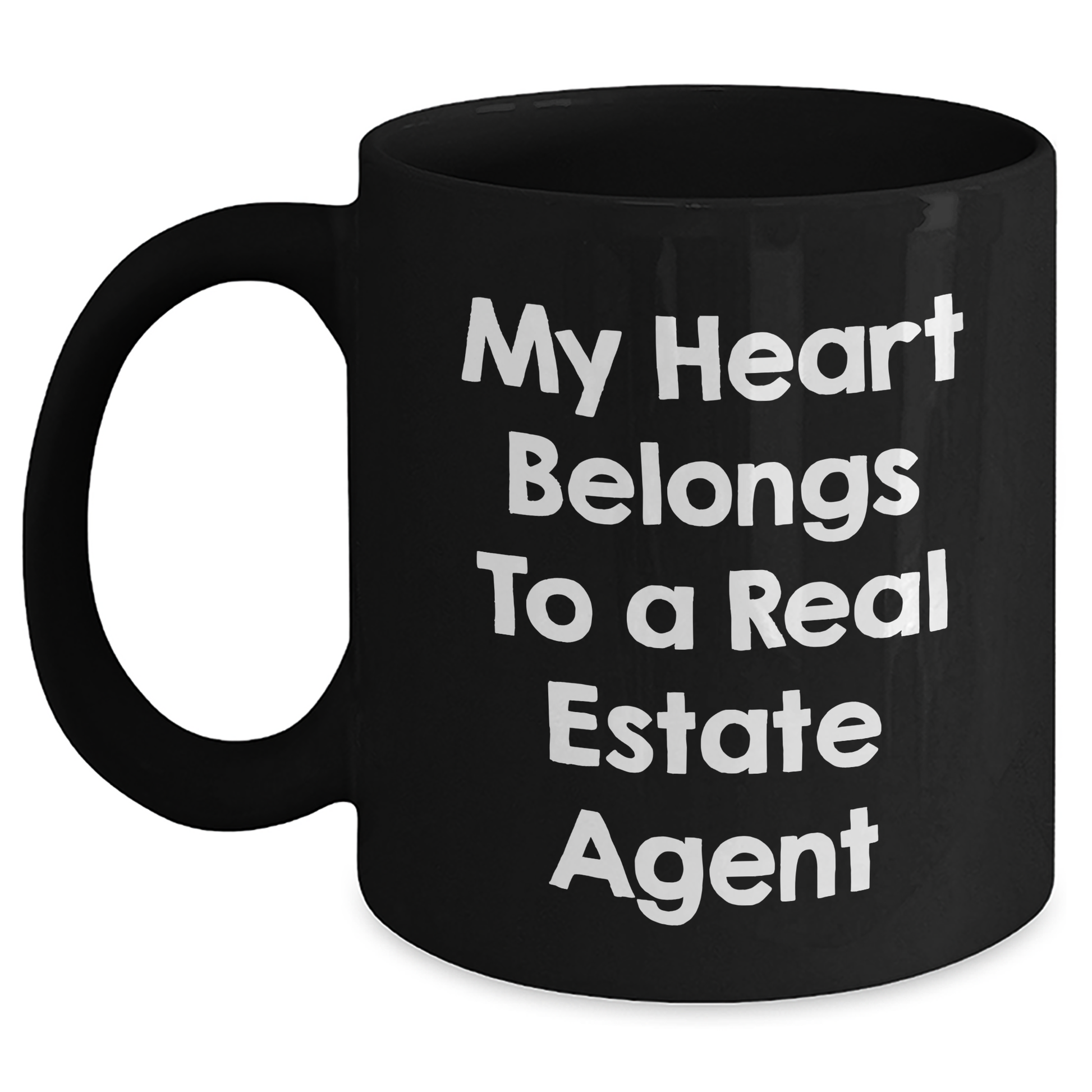 Funny Real Estate Agent Gifts - My Heart Belongs To A Real Estate Agent, Black Coffee Mug for Dad, Father's Day Unique Gifts from Friends to Real Estate Agent - Main