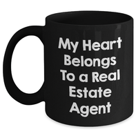 Load image into Gallery viewer, Funny Real Estate Agent Gifts - My Heart Belongs To A Real Estate Agent, Black Coffee Mug for Dad, Father&#39;s Day Unique Gifts from Friends to Real Estate Agent - Main
