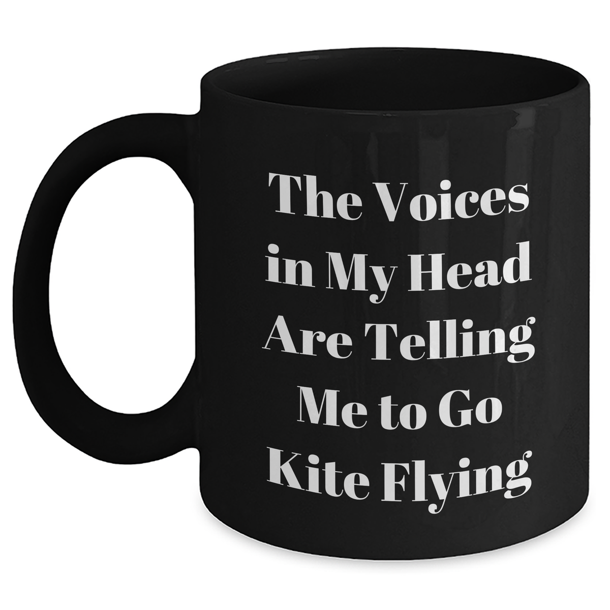 Funny Kite Flying Gifts from Men to Friends, Unique Black Coffee Mug with 'The Voices In My Head Are Telling Me To Go Kite Flying' Quote, Perfect for Father's Day - Main