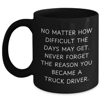 Load image into Gallery viewer, Inspirational Quotes for Truck Drivers, Funny Black Coffee Mug, Gifts from Friends or Family for Father&#39;s Day - &#39;No Matter How Difficult&#39;, 11oz or 15oz Ceramic Mug - Main
