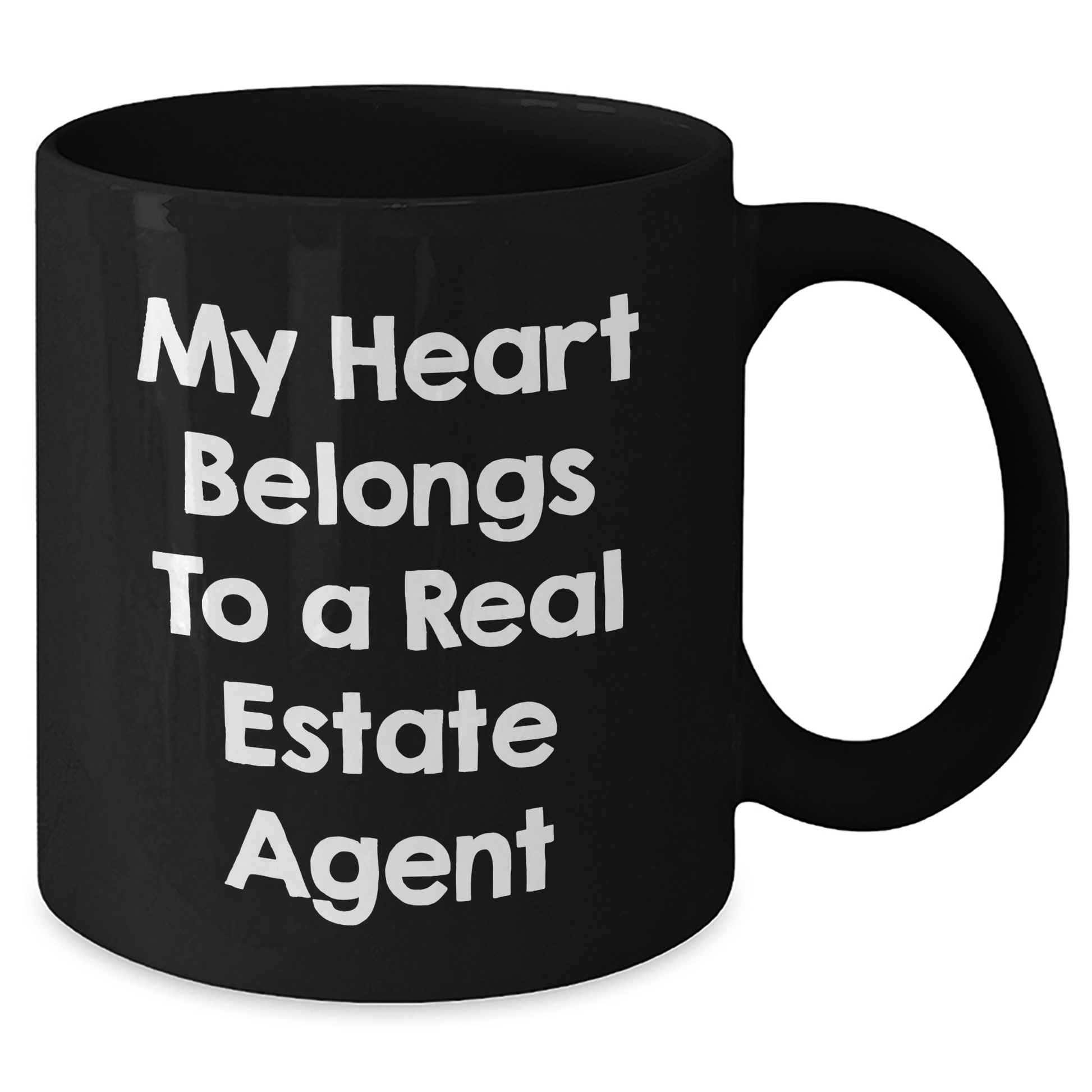 Funny Real Estate Agent Gifts - My Heart Belongs To A Real Estate Agent, Black Coffee Mug for Dad, Father's Day Unique Gifts from Friends to Real Estate Agent - Additional