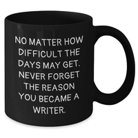 Load image into Gallery viewer, Writer&#39;s Inspirational Mug, Gifts from Family for Mother&#39;s Day, &#39;No Matter How Difficult The Days May Get. Never Forget The Reason You Became A Writer.&#39;, Black Coffee Mug for Writer - Additional
