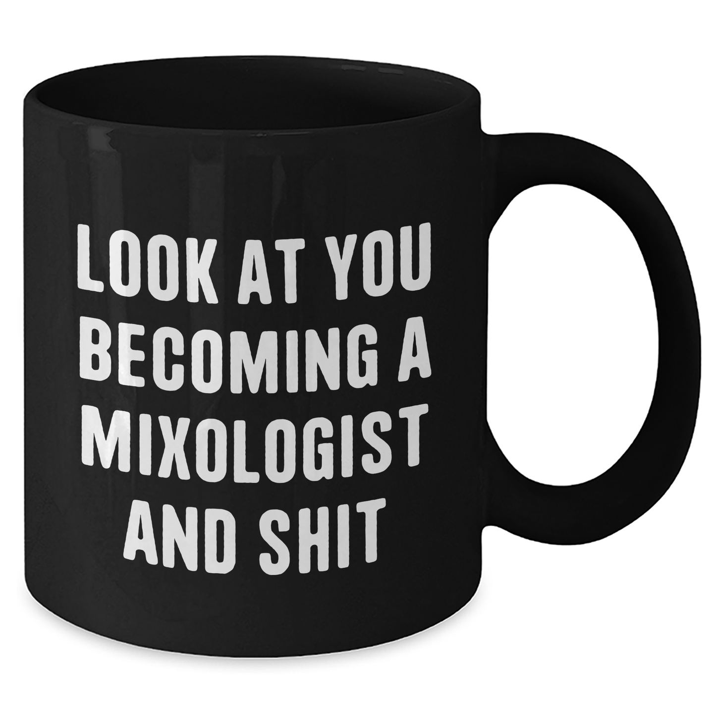 Funny Mixologist Gifts from Friends to Mixologist, Black Coffee Mug for Graduation, 'Look At You Becoming A Mixologist And Shit' Quote - Additional