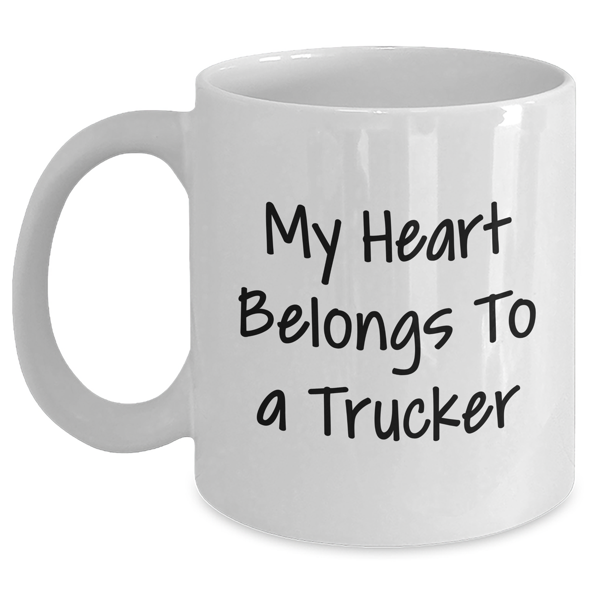 Trucker Gifts from Men - Funny White Coffee Mug - My Heart Belongs To A Trucker, Perfect for Father's Day Unique Gifts for Trucker Lovers - Main