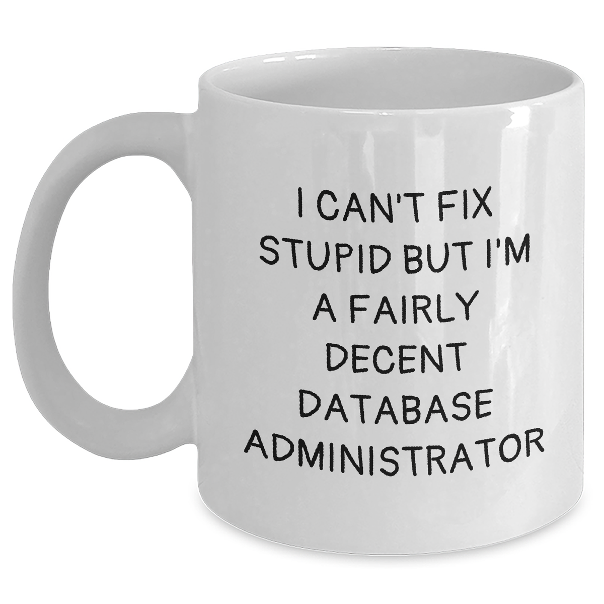 Funny Database Administrator Gifts, 'I Can't Fix Stupid But I'm A Fairly Decent' White Coffee Mug for Men, Unique Father's Day Unique Gifts from Coworkers, Friends, Family - Main