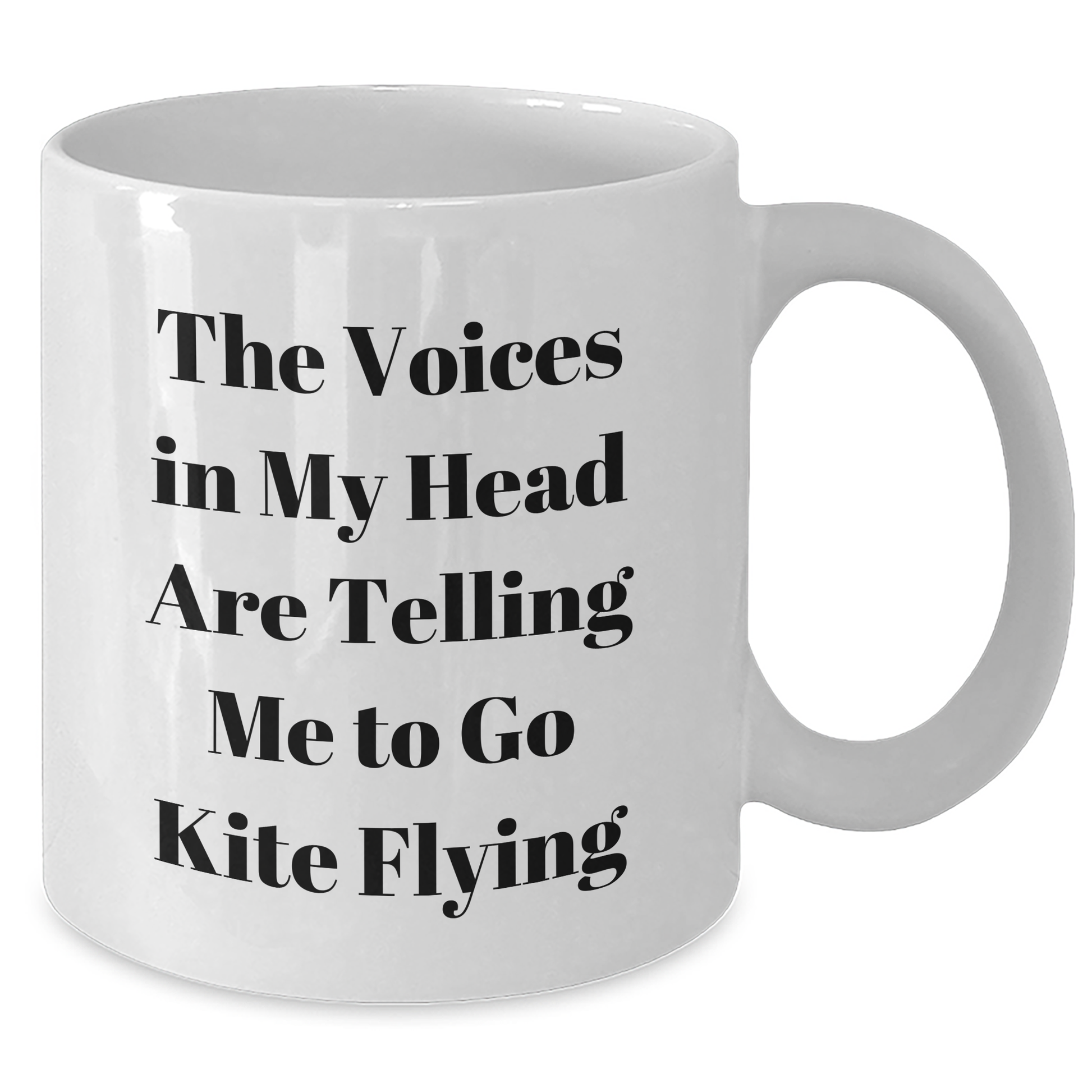 Comical Kite Flying White Coffee Mug, Funny Gift for Men, White Coffee Mug with Quote 'The Voices In My Head Are Telling Me To Go Kite Flying', Father's Day Unique Gifts from Friends or Family - Additional