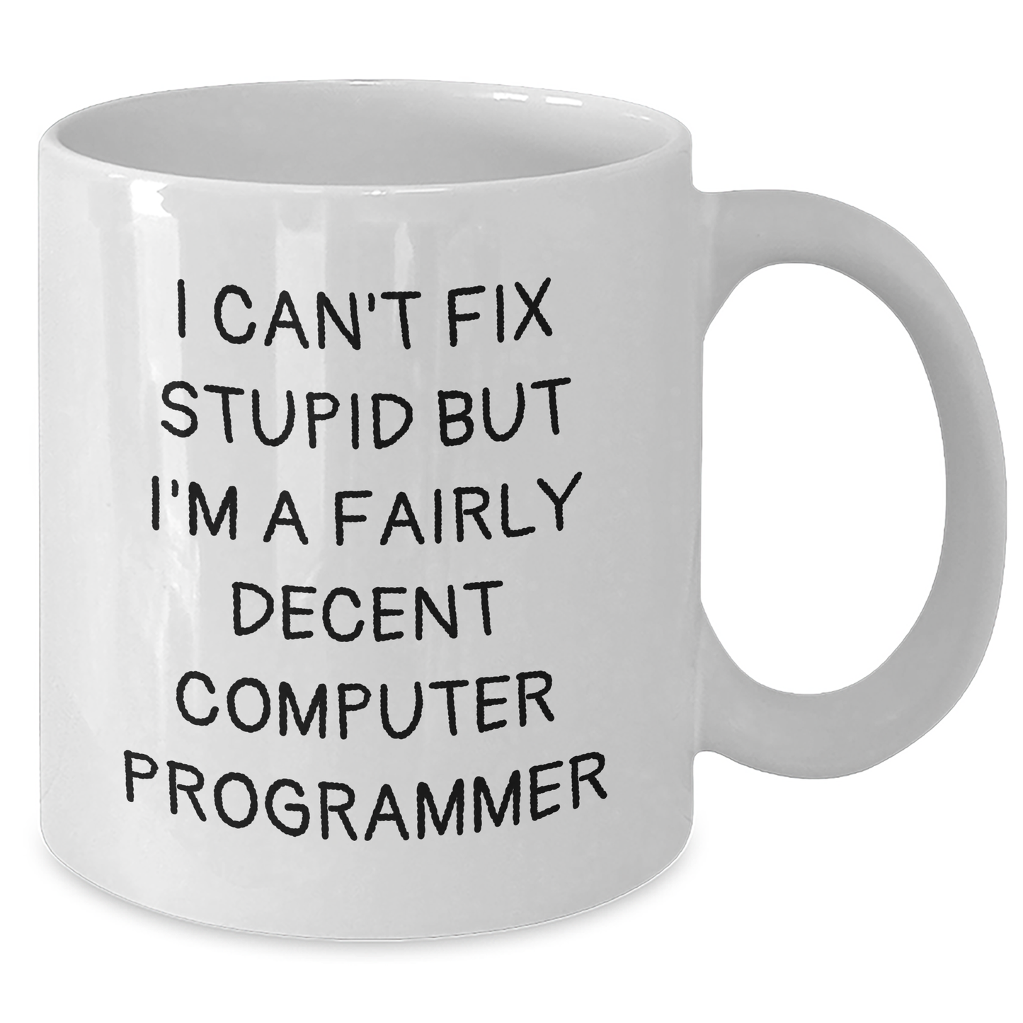 Funny Computer Programmer Gifts, White Coffee Mug, 'I Can't Fix Stupid But I'm A Fairly Decent' - Gifts from Friends for Computer Programmer Dad - Additional