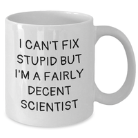 Load image into Gallery viewer, Funny Scientist Gifts - I Can&#39;t Fix Stupid But I&#39;m A Fairly Decent Scientist White Coffee Mug for Dad, Gifts from Mom, Unique Father&#39;s Day Unique Gifts for Scientist - Additional
