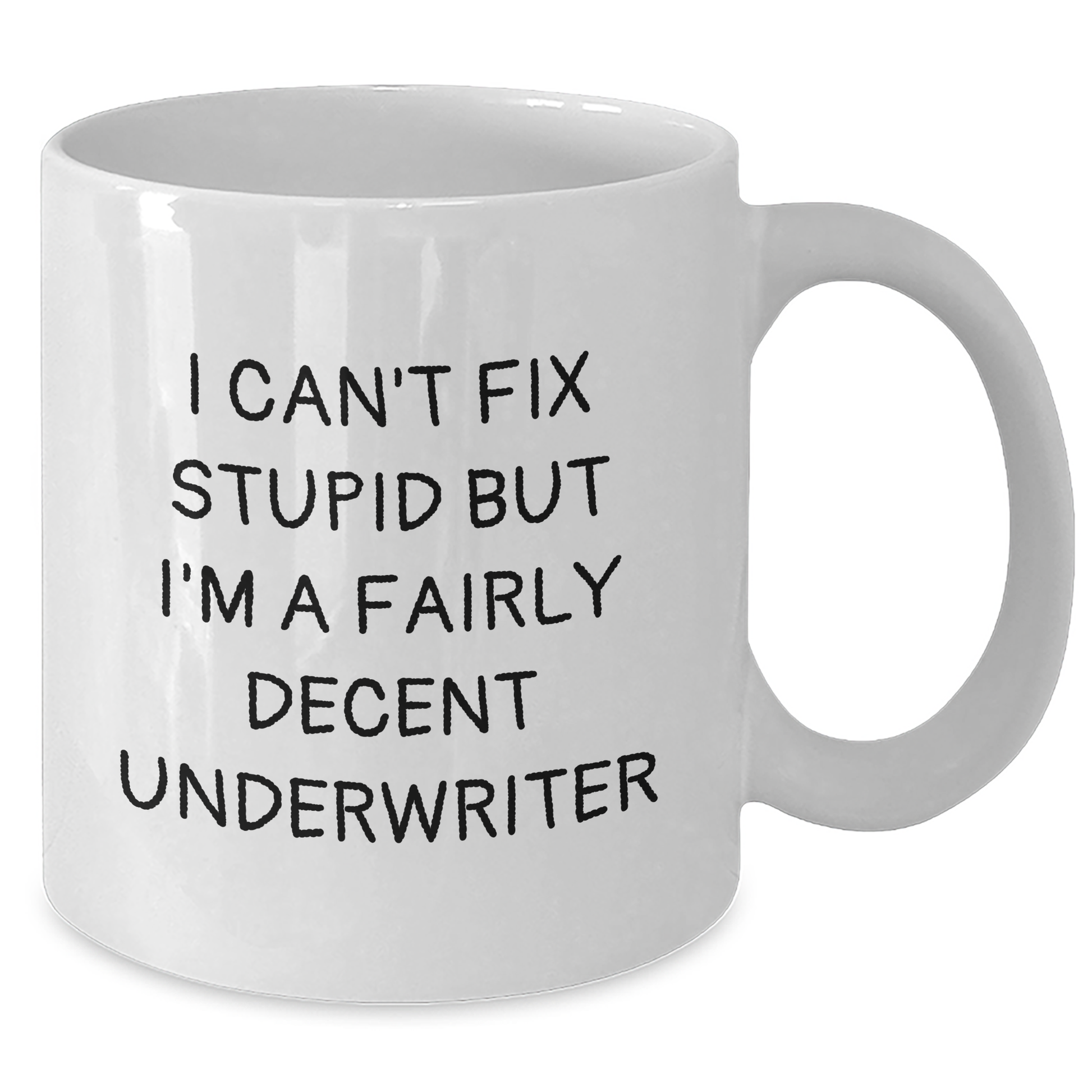Funny Underwriter Gifts for Mom - White Coffee Mug with 'I Can't Fix Stupid But I'm A Fairly Decent Underwriter' Quote, Gifts from Dad, Gifts for Mom, Underwriter Humor - Additional