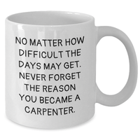 Load image into Gallery viewer, Funny Carpenter Gifts from Men to Carpenter for Mother's Day White Coffee Mug - 'No Matter How Difficult...' - Additional

