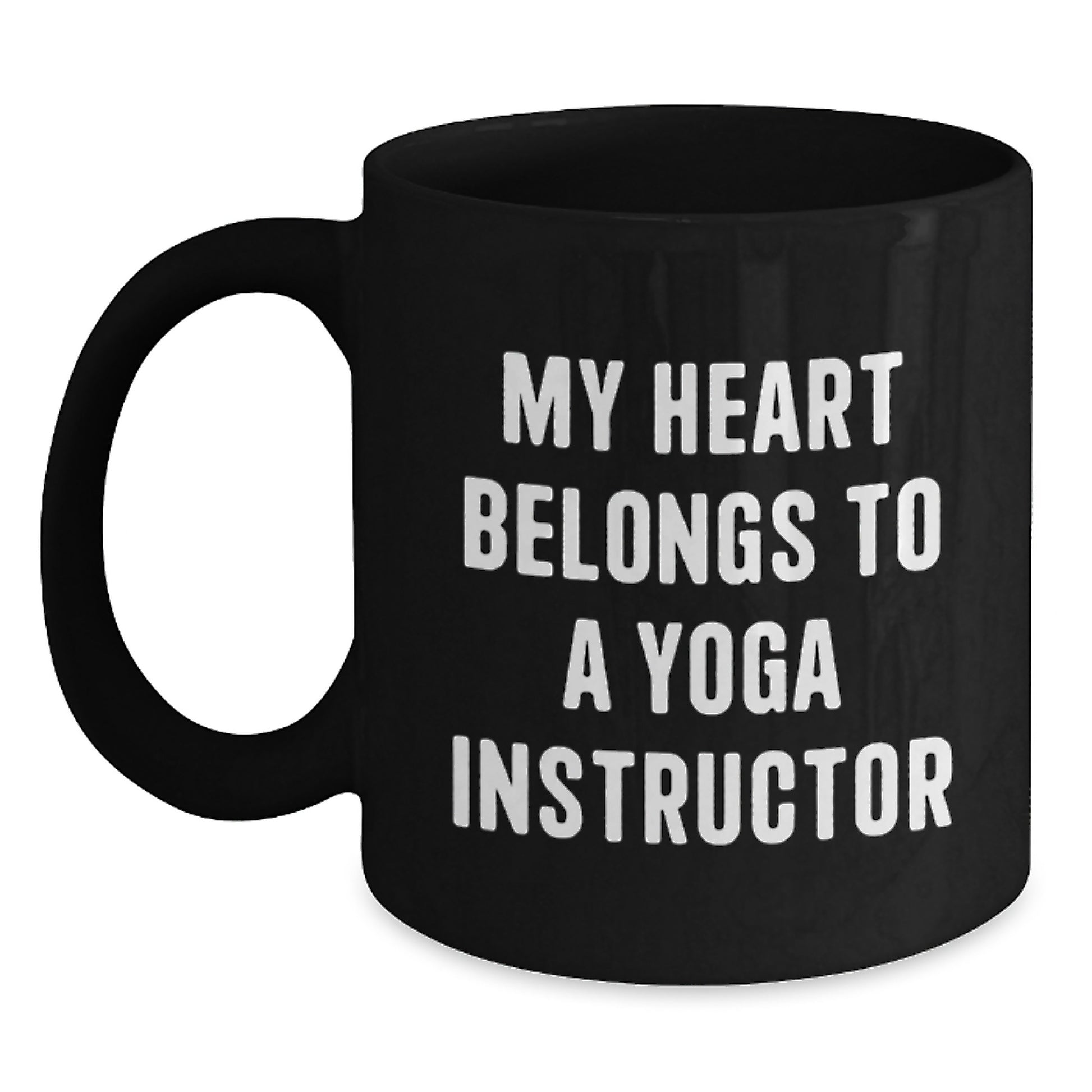 Funny Yoga Instructor Gifts for Him Birthday Unique Black Coffee Mug, 'My Heart Belongs To A Yoga Instructor' Quote from Friends, Family or Coworkers - Main